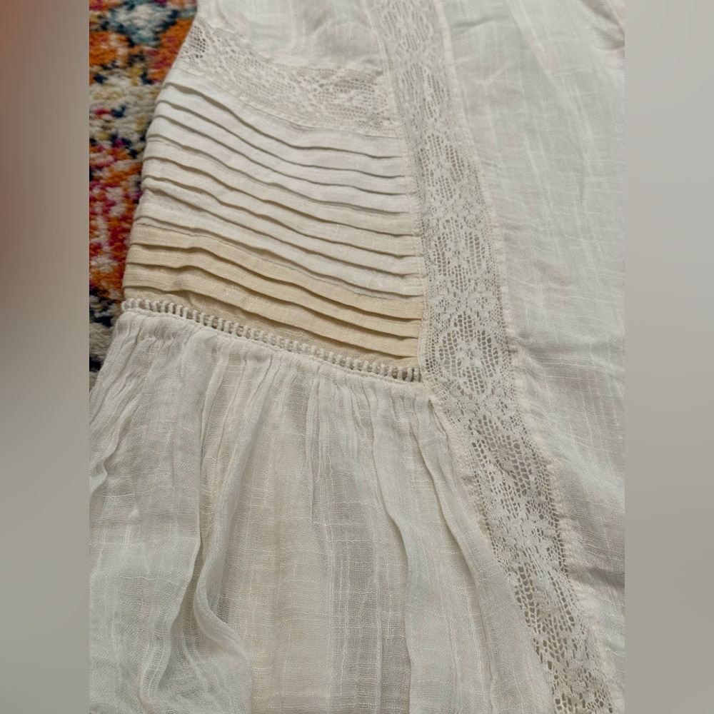 Free People White Wide-Leg Boho Pants with Pintuck & Lace - Picture 5 of 8